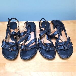 BØRN | Black Pebbled Leather Strappy Wedge Sandals, Sz. 9
